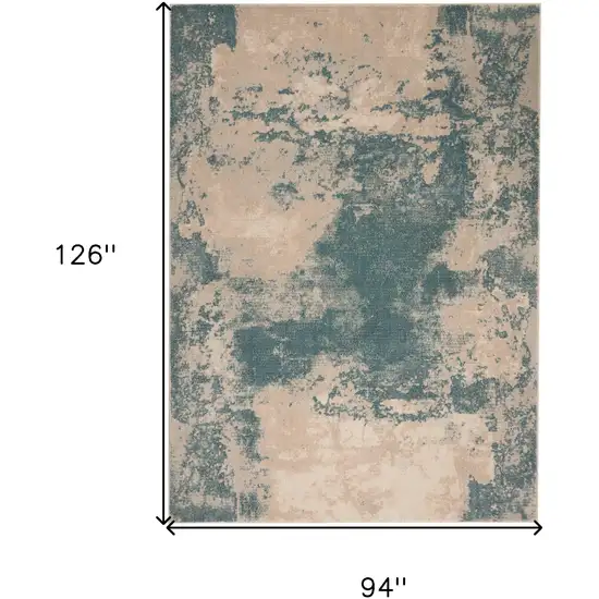 Teal and Ivory Abstract Non Skid Area Rug Photo 7