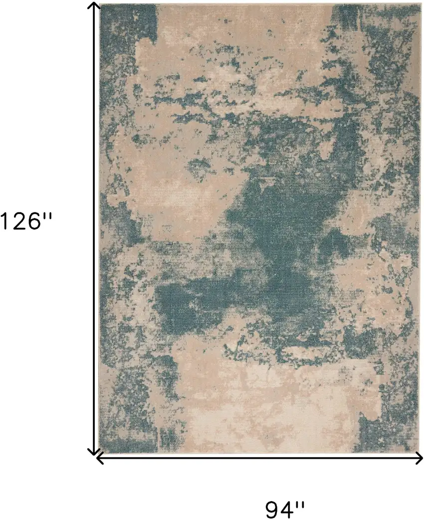 Teal and Ivory Abstract Non Skid Area Rug Photo 7