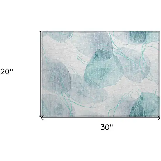 Teal and Ivory Abstract Washable Non Skid Indoor Outdoor Area Rug Photo 3