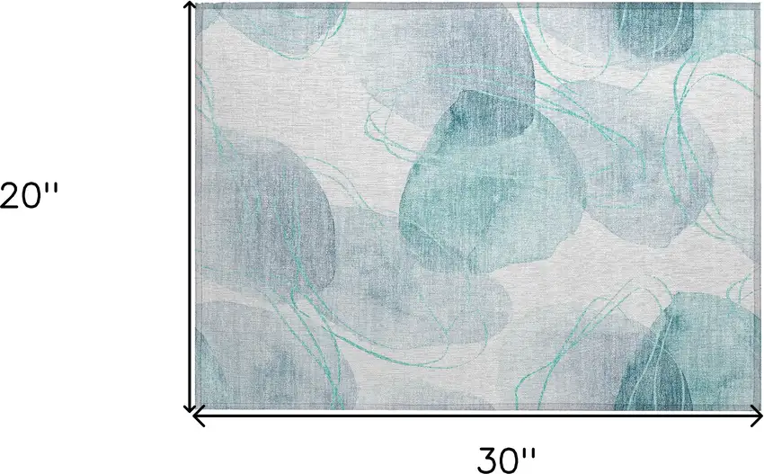 Teal and Ivory Abstract Washable Non Skid Indoor Outdoor Area Rug Photo 3