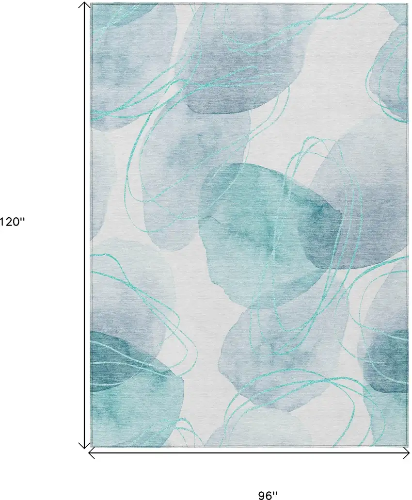Teal and Ivory Abstract Washable Non Skid Indoor Outdoor Area Rug Photo 3