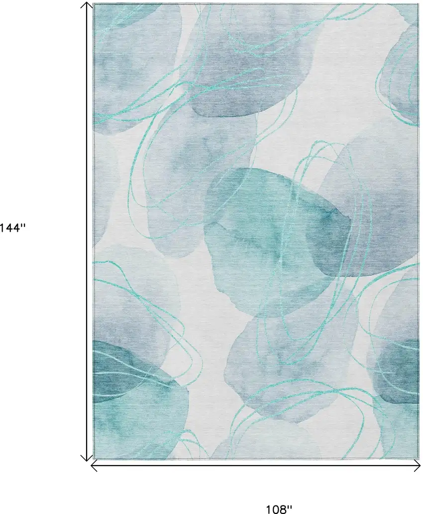 Teal and Ivory Abstract Washable Non Skid Indoor Outdoor Area Rug Photo 3