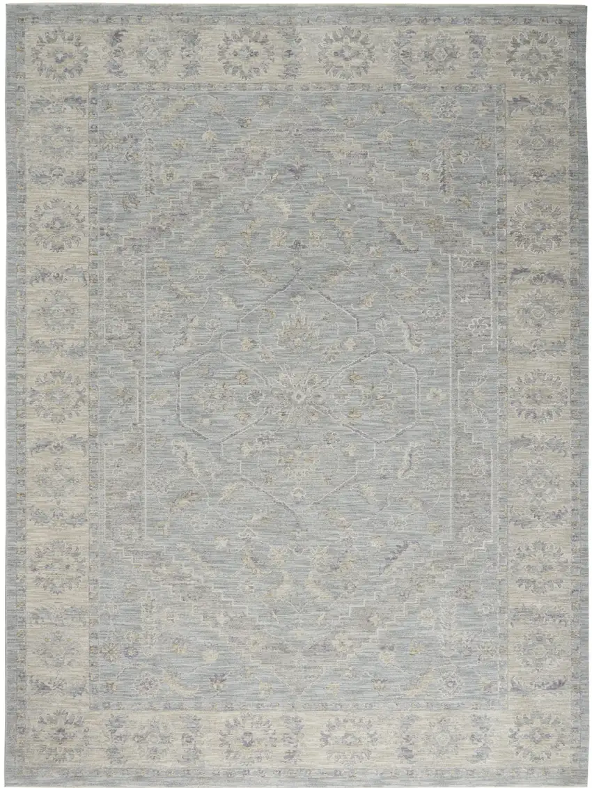 Teal and Ivory Floral Power Loom Area Rug Photo 8