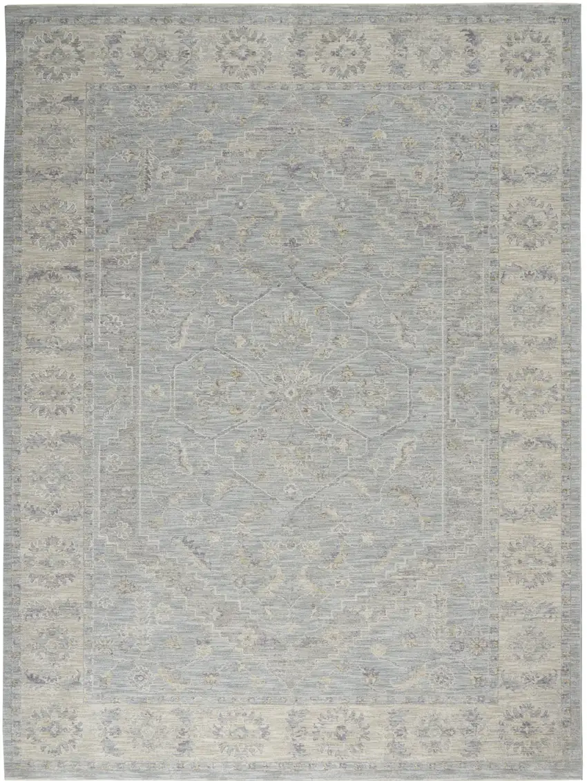 Teal and Ivory Floral Power Loom Area Rug Photo 7