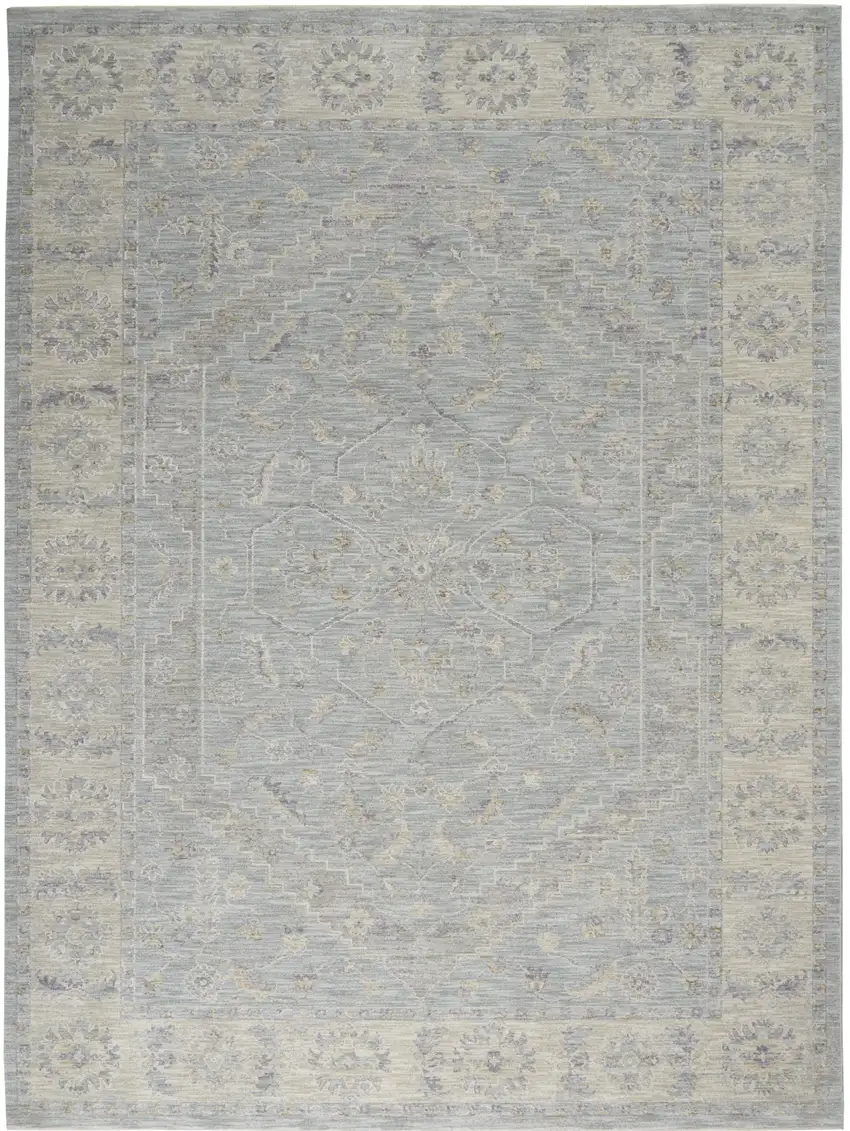 Teal and Ivory Floral Power Loom Area Rug Photo 2