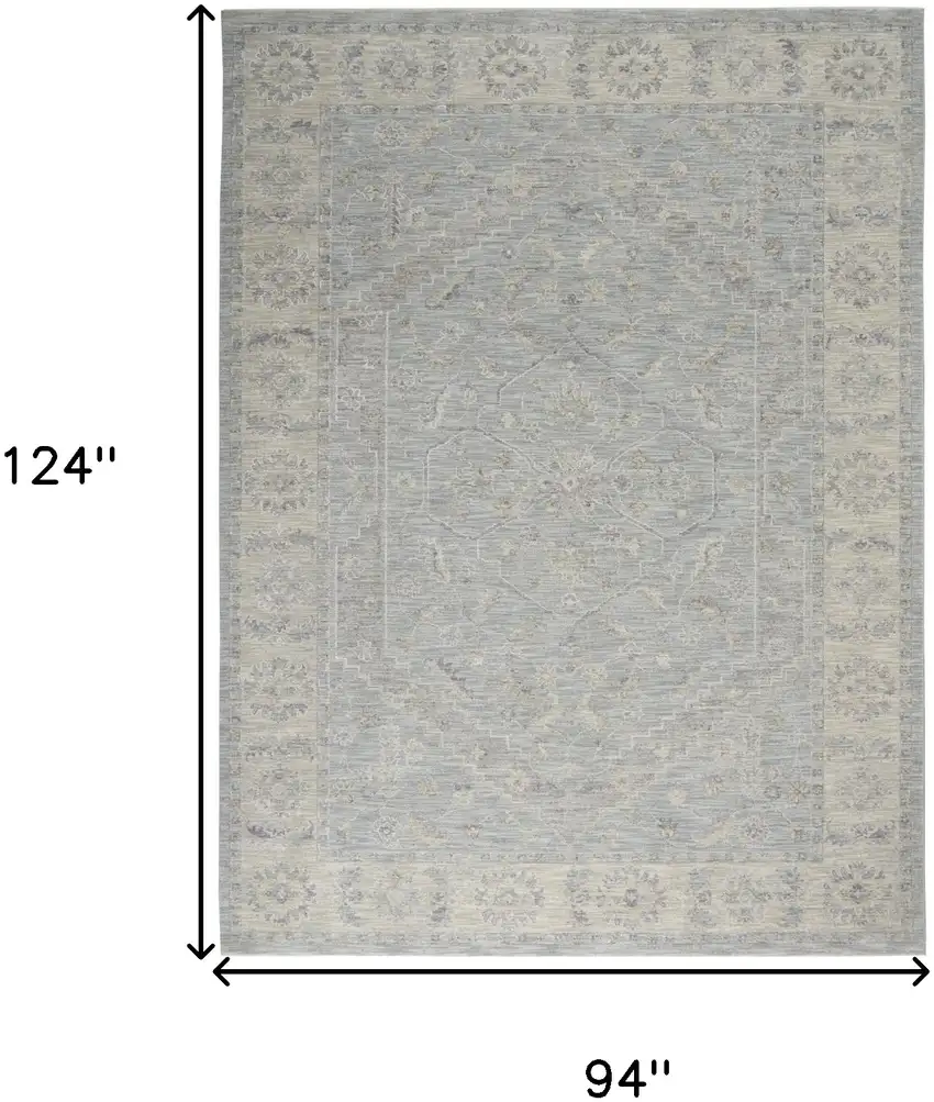 Teal and Ivory Floral Power Loom Area Rug Photo 3