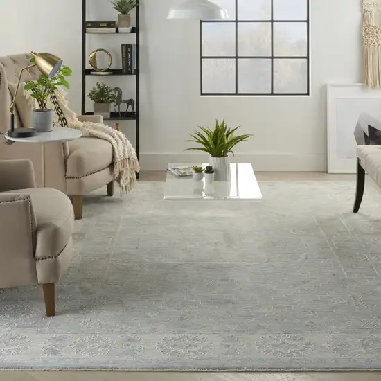 Teal and Ivory Floral Power Loom Area Rug Photo 6