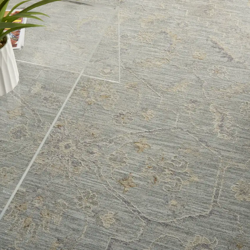 Teal and Ivory Floral Power Loom Area Rug Photo 6