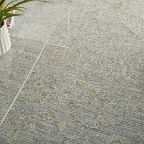 Teal and Ivory Floral Power Loom Area Rug Photo 5