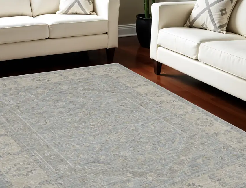 Teal and Ivory Floral Power Loom Area Rug Photo 1