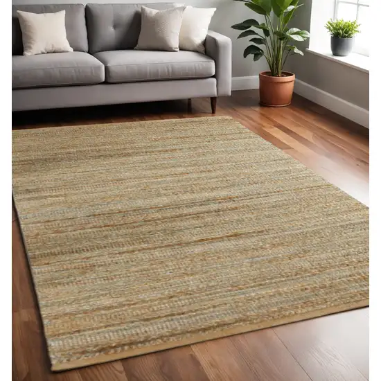 Teal and Natural Braided Jute Area Rug Photo 1