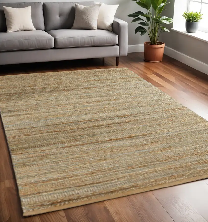 Teal and Natural Braided Jute Area Rug Photo 1