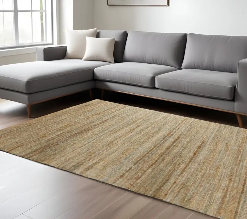 Teal and Natural Braided Jute Area Rug Photo 2