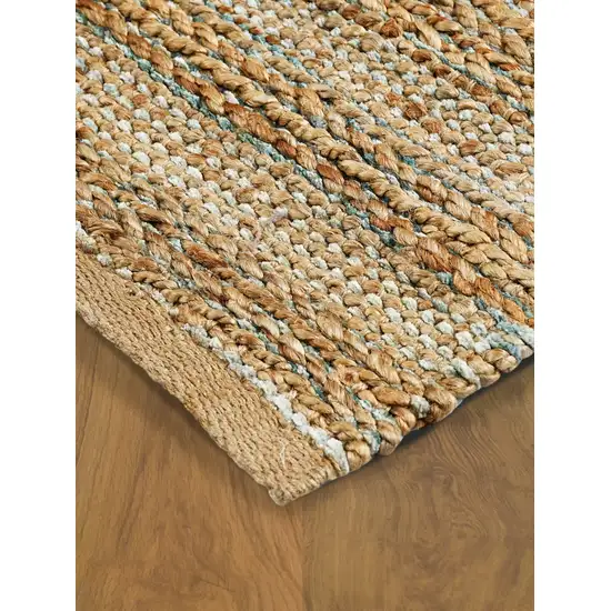 Teal and Natural Braided Jute Area Rug Photo 5