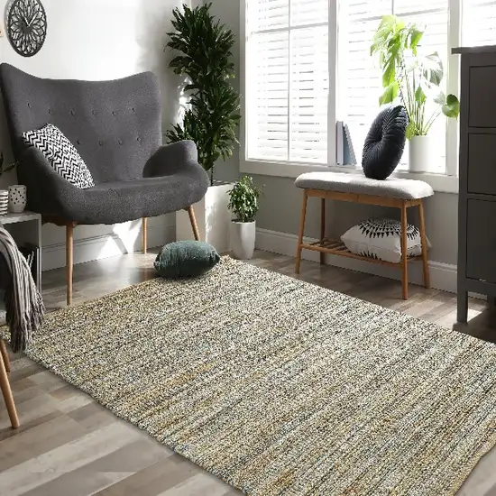 Teal and Natural Braided Jute Area Rug Photo 9