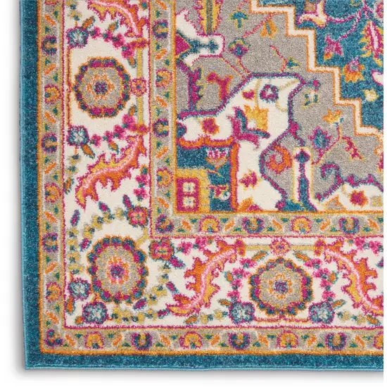 Teal And Ivory Medallion Distressed Area Rug Photo 8