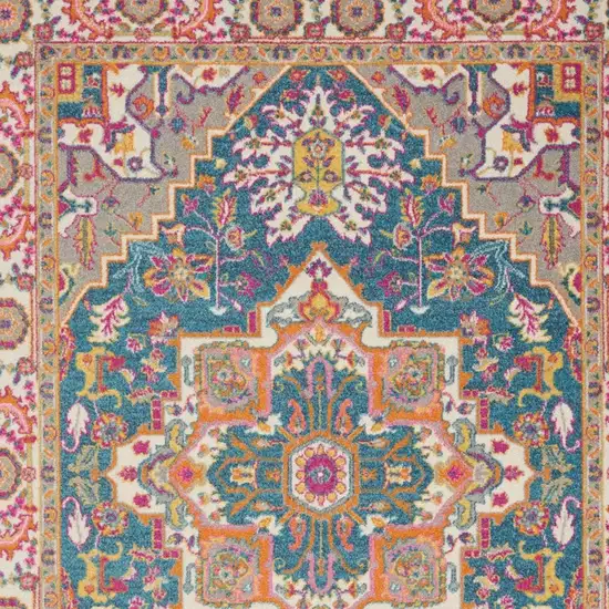 Teal And Ivory Medallion Distressed Area Rug Photo 3