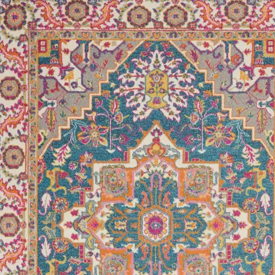 Teal And Ivory Medallion Distressed Area Rug Photo 1