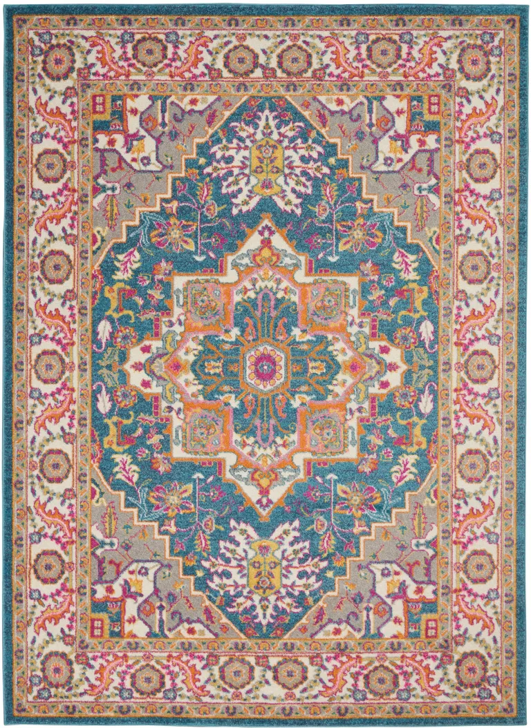 Teal and Pink Medallion Area Rug Photo 3