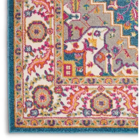Teal And Ivory Medallion Distressed Area Rug Photo 8