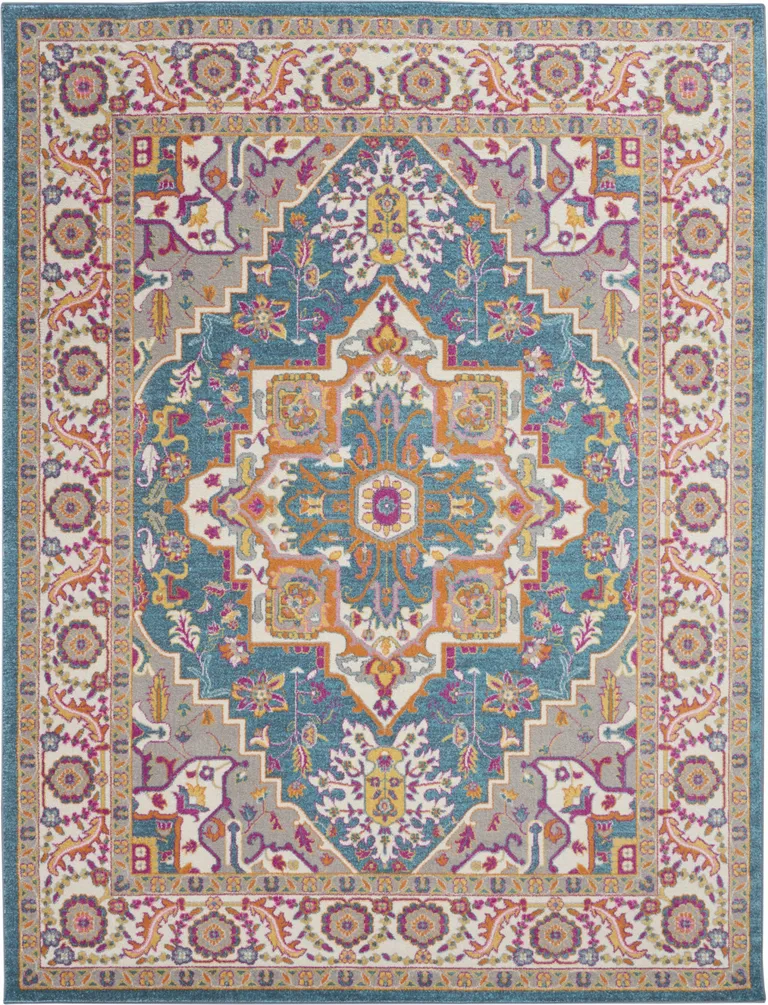 Teal and Pink Medallion Area Rug Photo 3