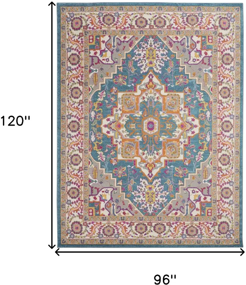 Teal And Ivory Medallion Distressed Area Rug Photo 6