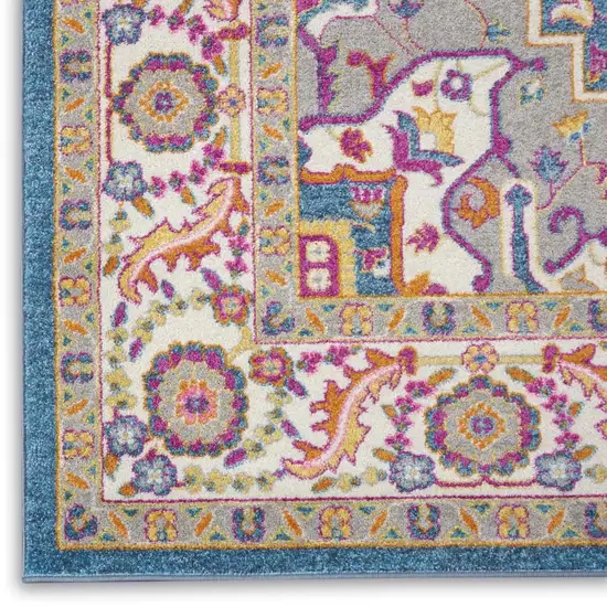 Teal And Ivory Medallion Distressed Area Rug Photo 7