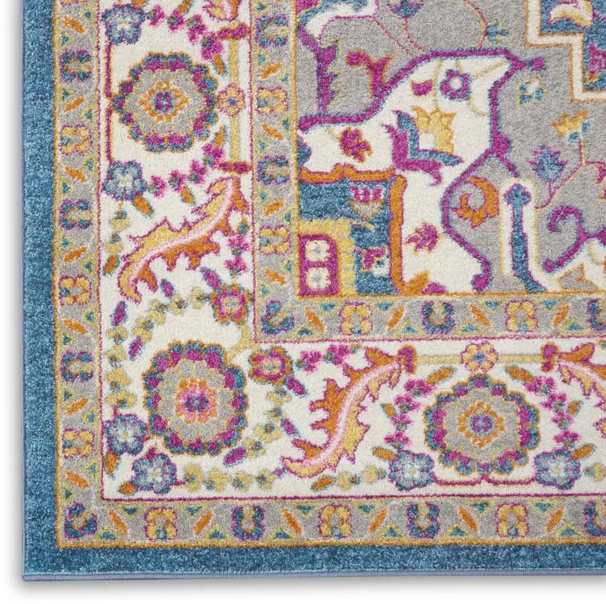 Teal And Ivory Medallion Distressed Area Rug Photo 7