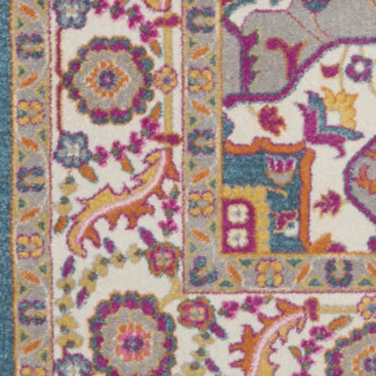 Teal and Pink Medallion Area Rug Photo 4