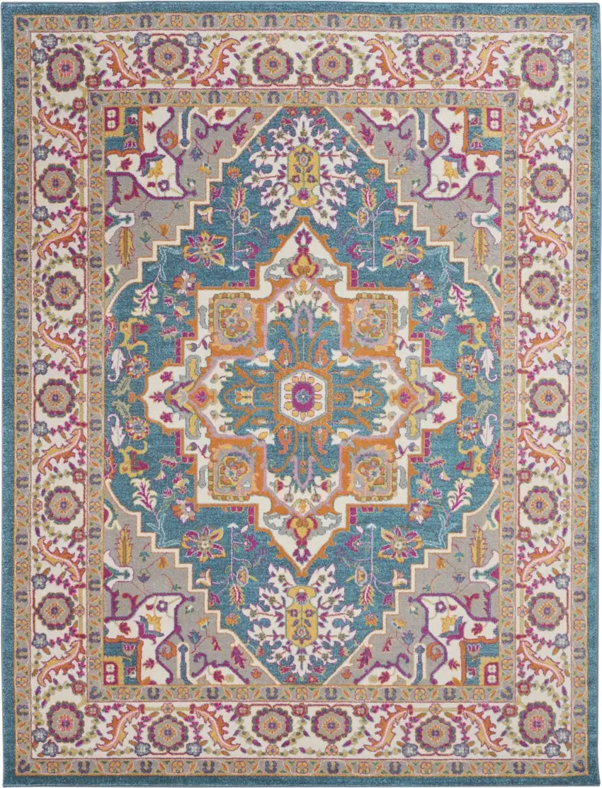 Teal and Pink Medallion Area Rug Photo 1