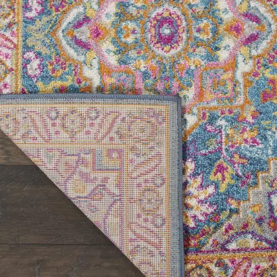 6' Teal And Ivory Medallion Distressed Runner Rug Photo 9