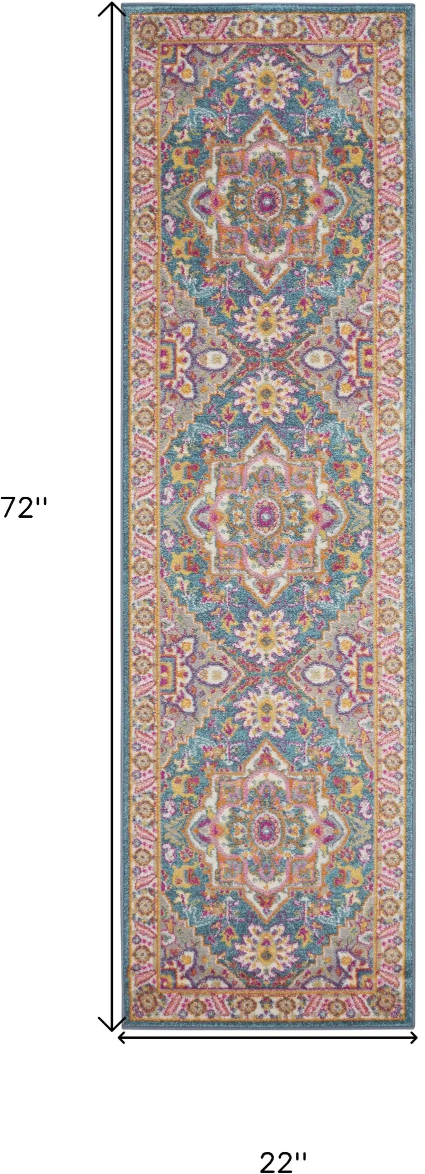 6' Teal And Ivory Medallion Distressed Runner Rug Photo 9