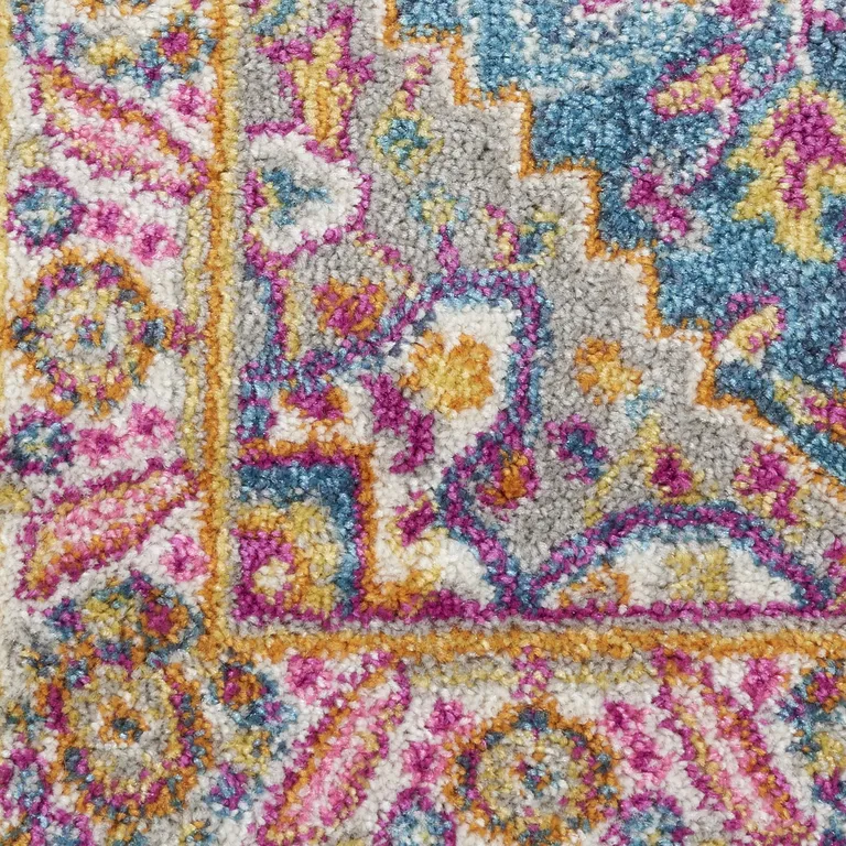 Teal and Pink Medallion Runner Rug Photo 4