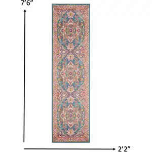Photo of Teal and Pink Medallion Runner Rug