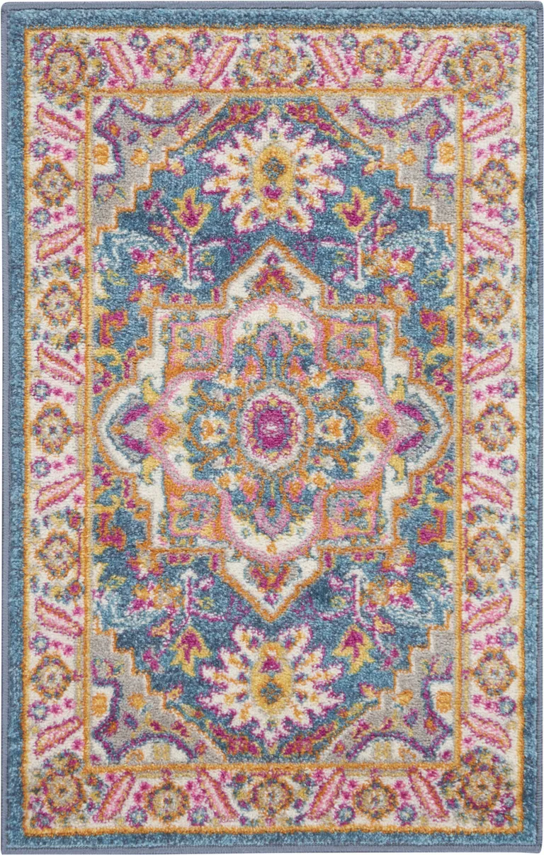 Teal and Pink Medallion Scatter Rug Photo 5