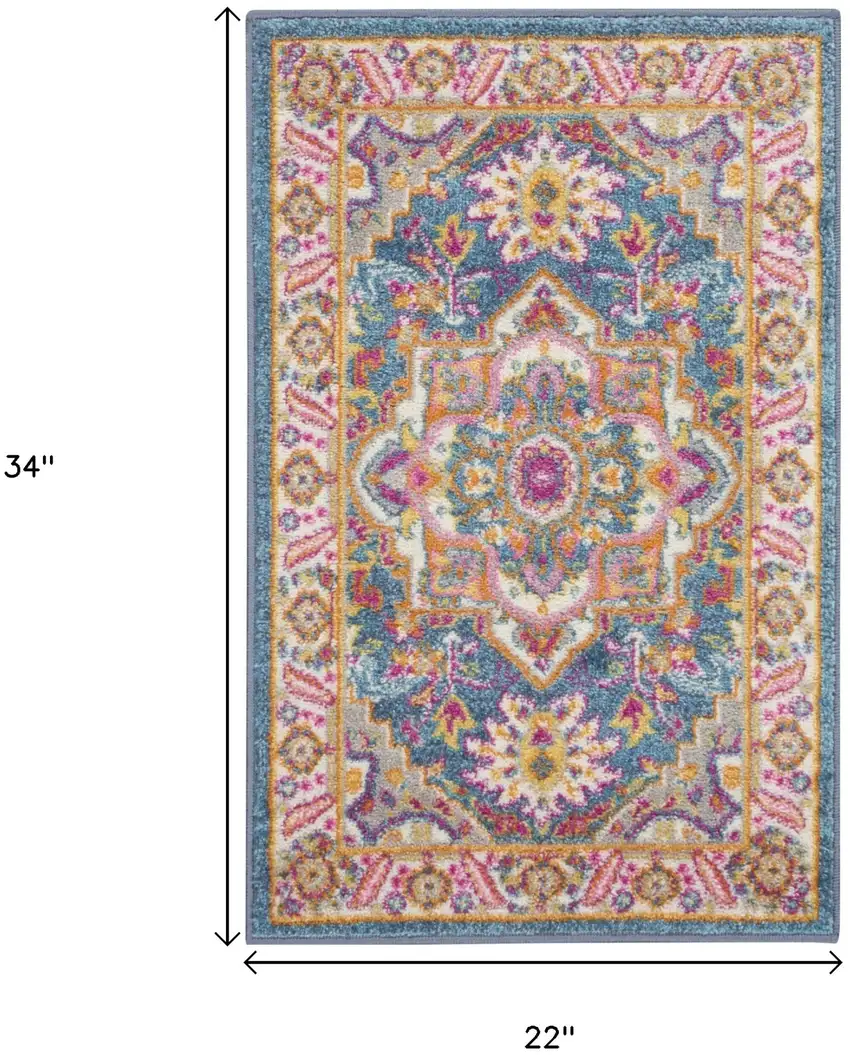 Teal And Ivory Medallion Distressed Area Rug Photo 3