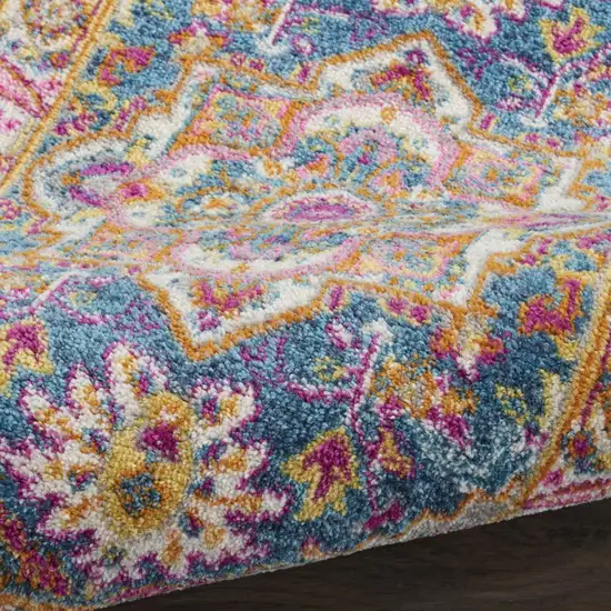 Teal And Ivory Medallion Distressed Area Rug Photo 7