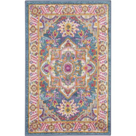 Teal And Ivory Medallion Distressed Area Rug Photo 9