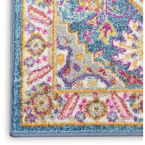 Teal And Ivory Medallion Distressed Area Rug Photo 8