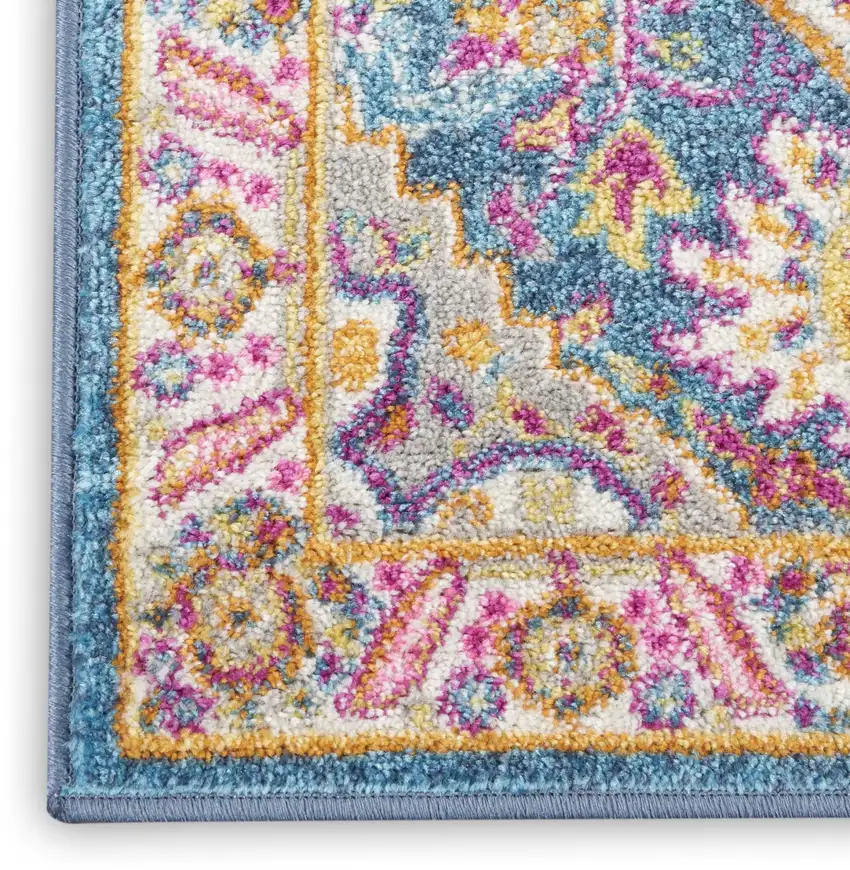 Teal And Ivory Medallion Distressed Area Rug Photo 8