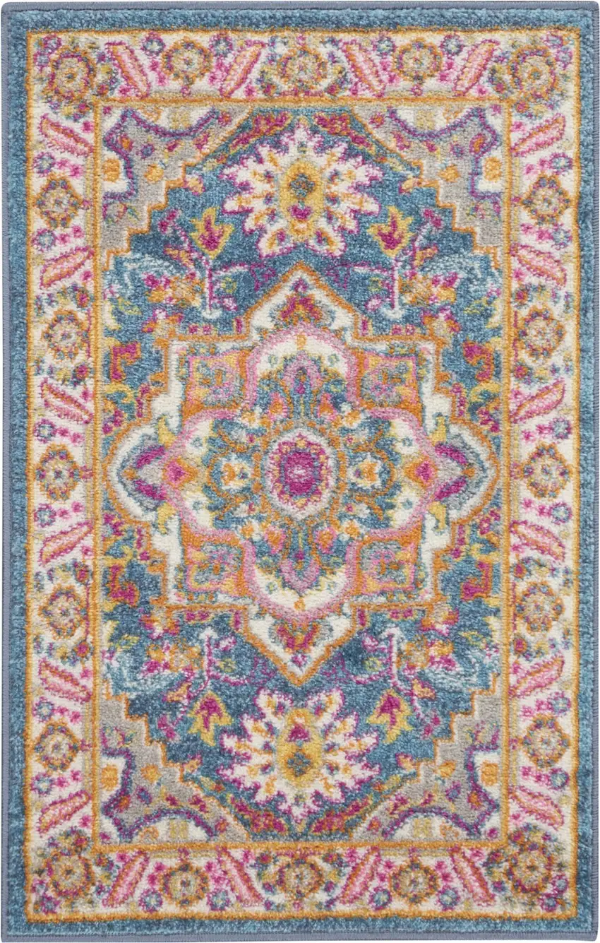 Teal and Pink Medallion Scatter Rug Photo 1