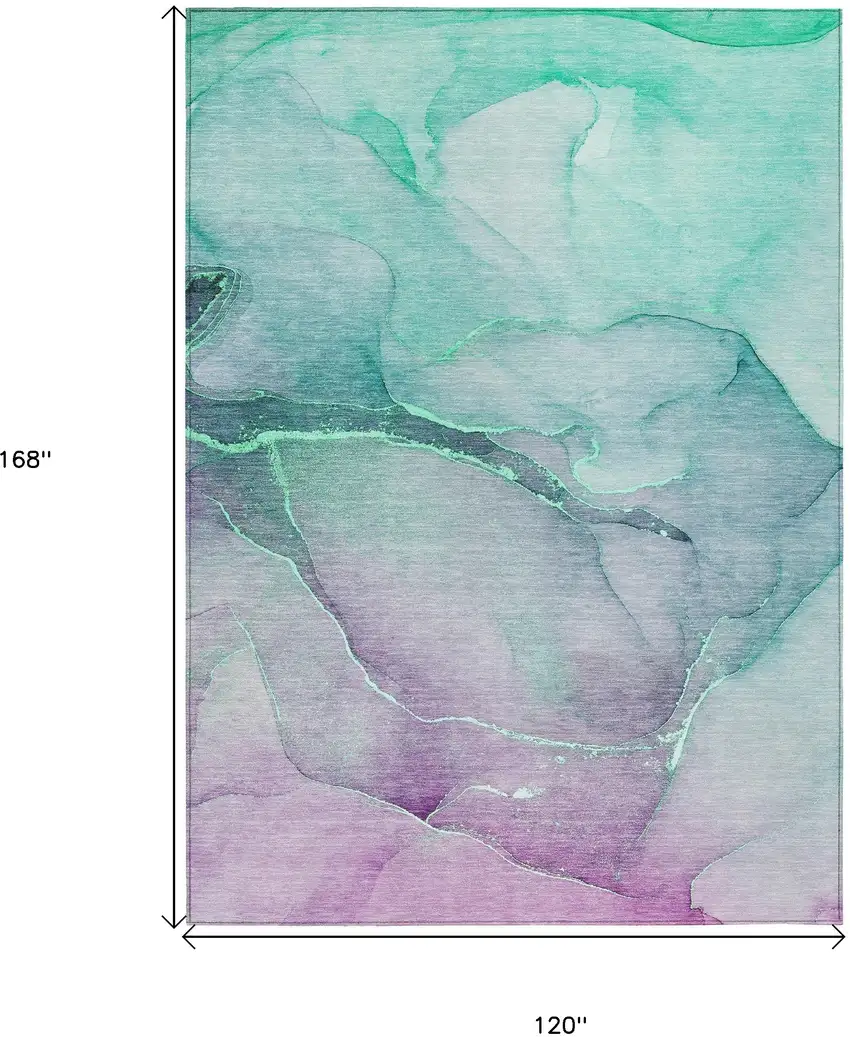 Teal and Purple Abstract Washable Indoor Outdoor Area Rug Photo 3