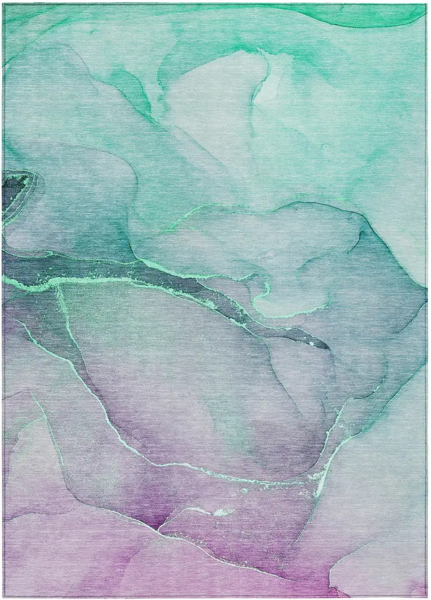 Teal and Purple Abstract Washable Indoor Outdoor Area Rug Photo 1