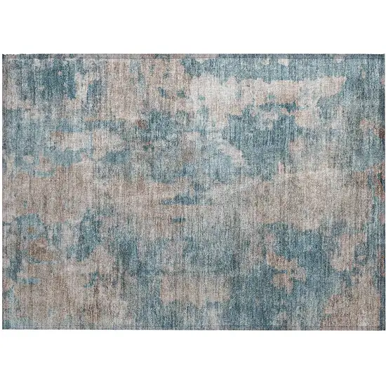 Teal and Taupe Abstract Washable Non Skid Indoor Outdoor Area Rug Photo 2
