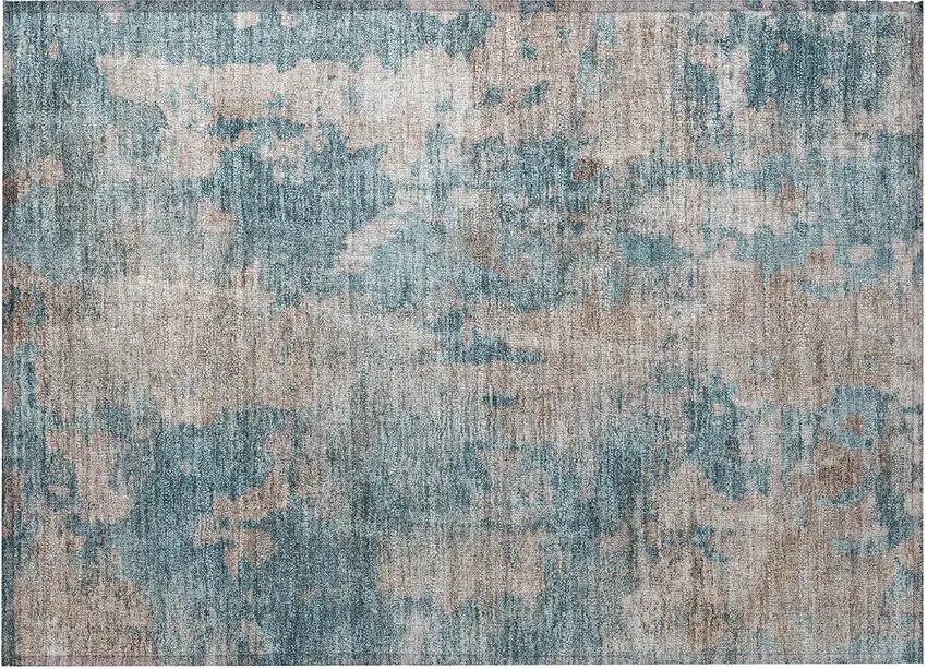 Teal and Taupe Abstract Washable Non Skid Indoor Outdoor Area Rug Photo 5