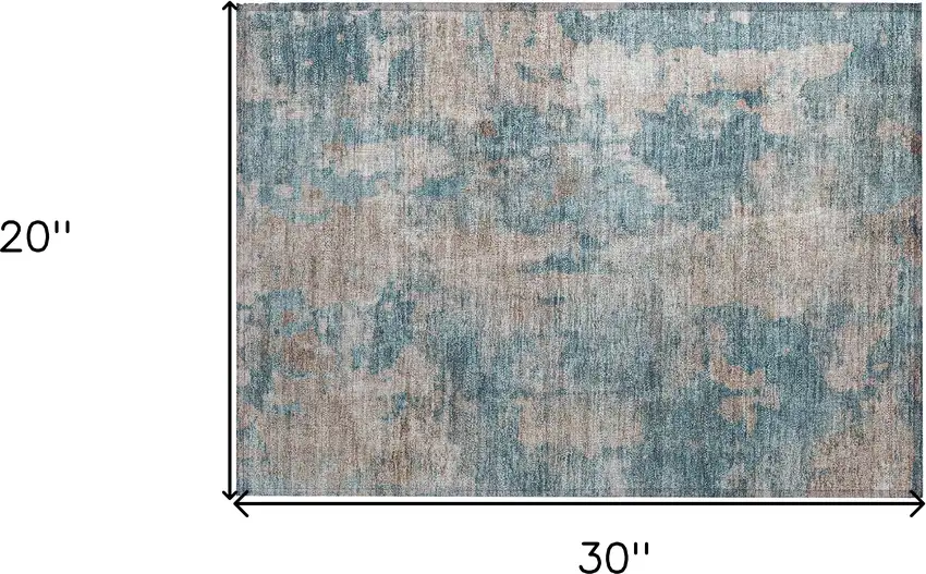 Teal and Taupe Abstract Washable Non Skid Indoor Outdoor Area Rug Photo 3