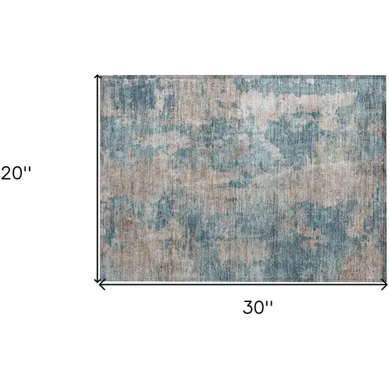 Teal and Taupe Abstract Washable Non Skid Indoor Outdoor Area Rug Photo 3