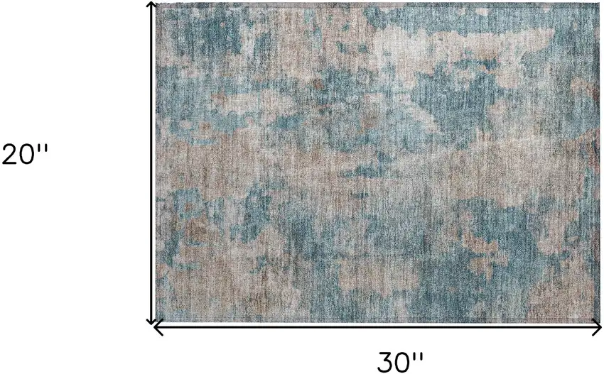 Teal and Taupe Abstract Washable Non Skid Indoor Outdoor Area Rug Photo 3