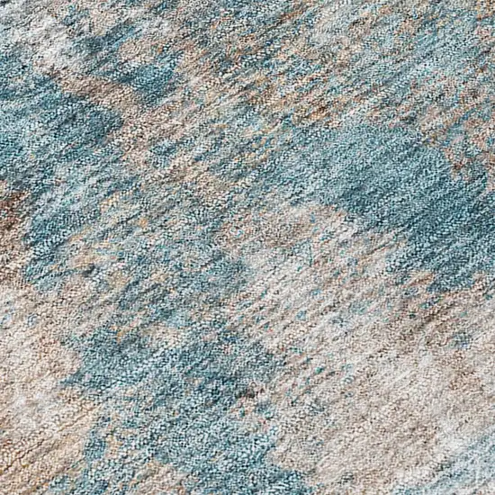 Teal and Taupe Abstract Washable Non Skid Indoor Outdoor Area Rug Photo 8