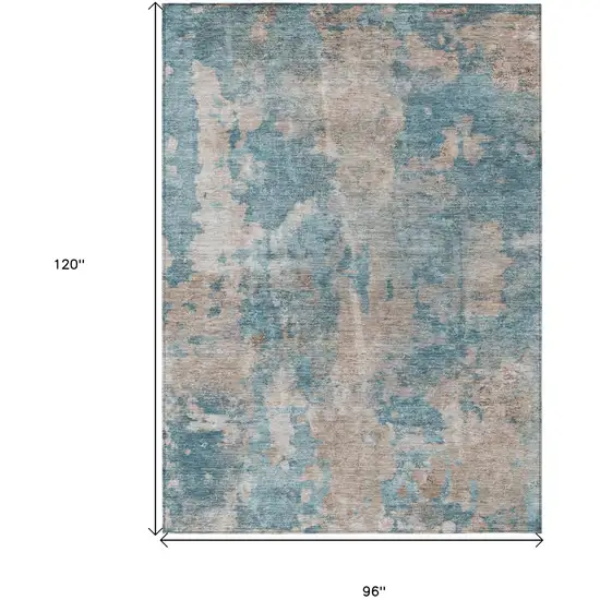 Teal and Taupe Abstract Washable Non Skid Indoor Outdoor Area Rug Photo 7